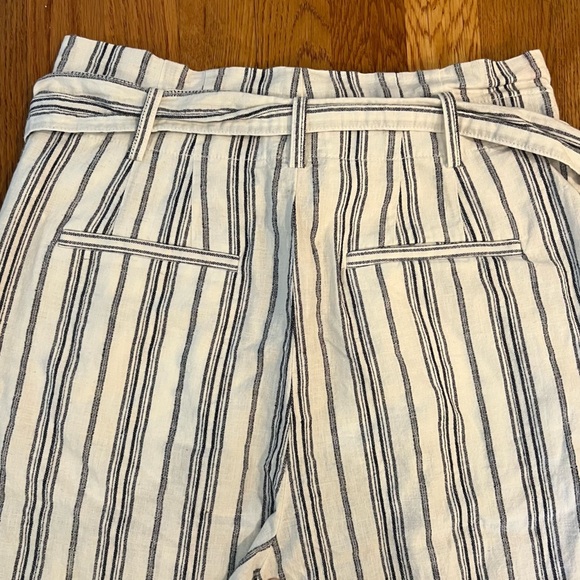 MADEWELL Linen Paperbag Pants White Cotton Dark Baltic Stripe AN839 Size 6 - Picture 14 of 16